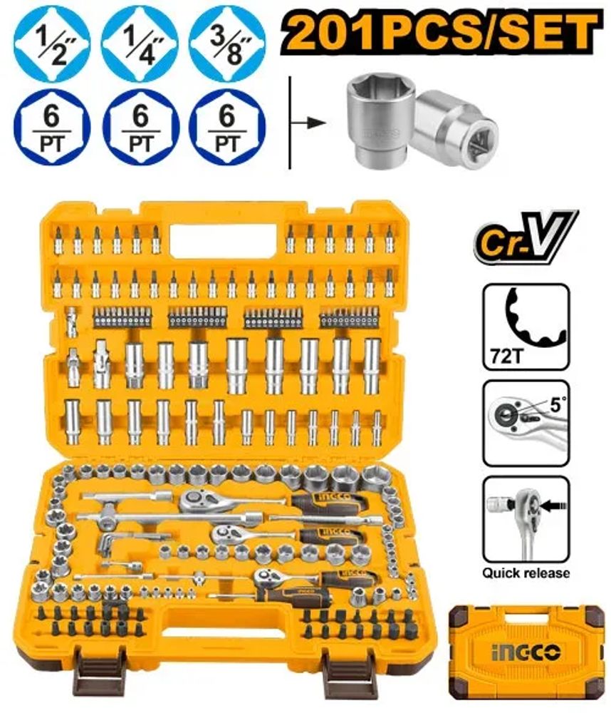 Набор инструмента для авто INGCO HKTS082016 INDUSTRIAL 201 предметов