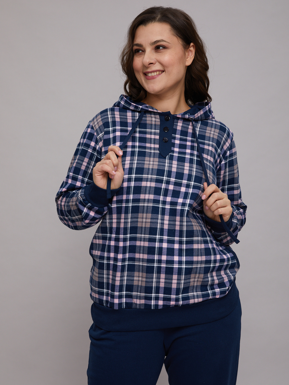 Костюм с брюками КБ-77/синерозовая-клетка