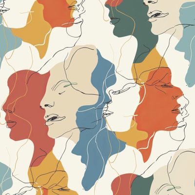 Многоцветные контуры лиц на белом фоне