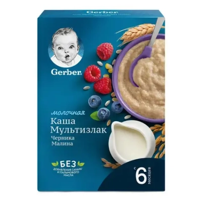 Каша Gerber молочная мультизлаковая с бананом и черникой, с 6 месяцев, 180 г