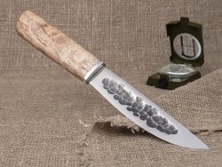 Якутский нож, сталь Х12МФ, рукоять карельская береза, кованый дол