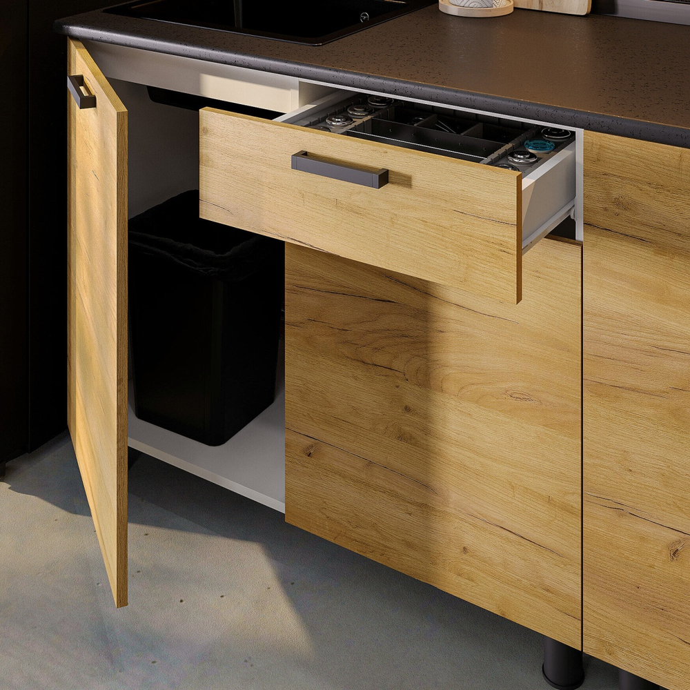 Кухонный гарнитур "Абрау" (2,0м) Белый/Дуб Золотой/Черный