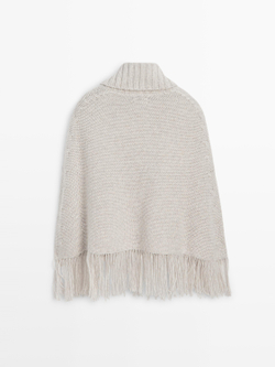 Massimo Dutti Накидка из 100% шерсти с бахромой, антрацитово-серый