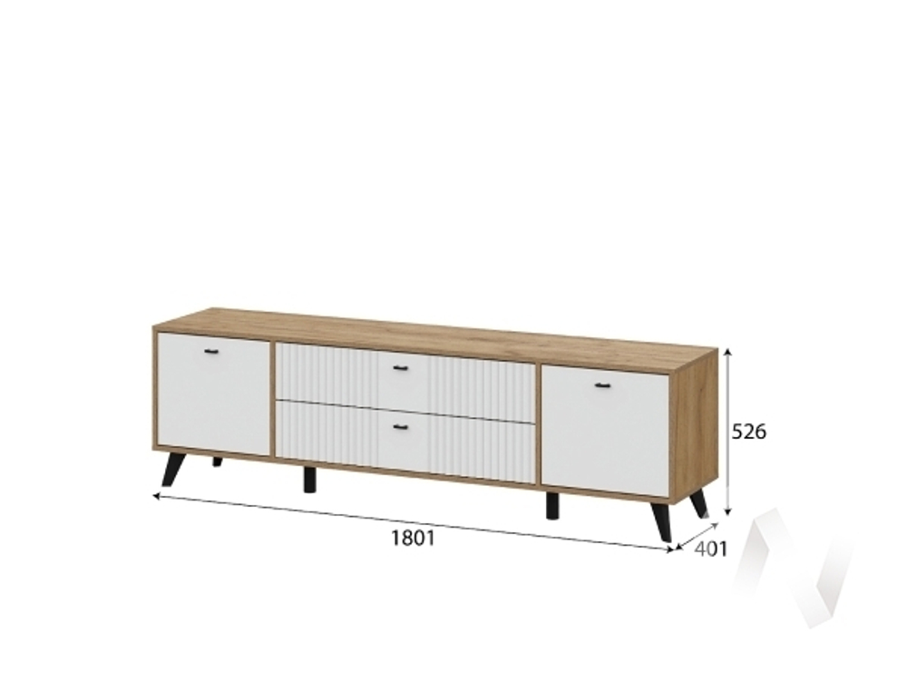 Тумба для телевидеоаппаратуры с ящиками МС Милан (дуб золотой/белый матовый)