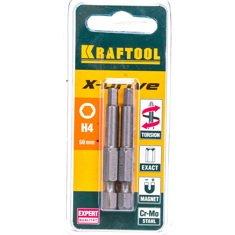 KRAFTOOL X-Drive Hex 4, 50 мм, 2 шт, торсионные биты (26127-4-50-2)