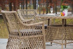 Эспрессо, стол обеденный коричневый/соломенный/бежевый/графит, искусственный ротанг