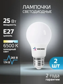 Лампочка светодиодная Е27 25 ВТ холодный свет 2 шт