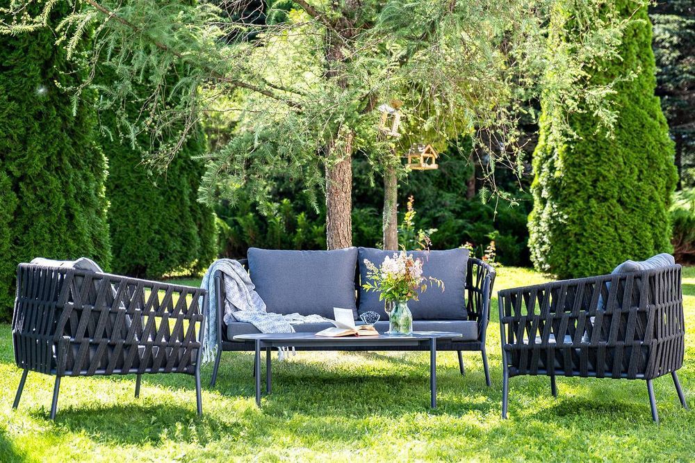 "Диего" лаунж-зона 4-местная плетеная из роупа (веревки), каркас алюминиевый темно-серый, роуп темно-серый