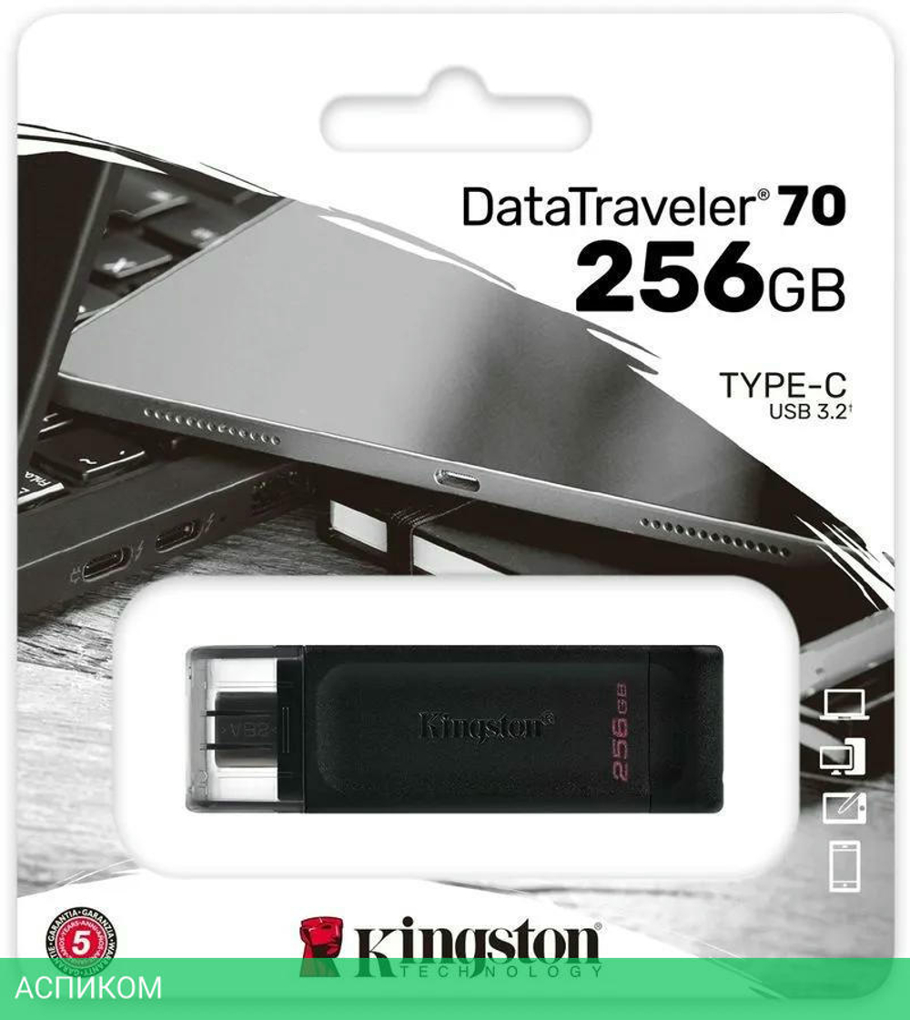 USB Flash-накопитель Kingston Data Traveler 70 Type-C 256Gb черный (DT70/256GB)