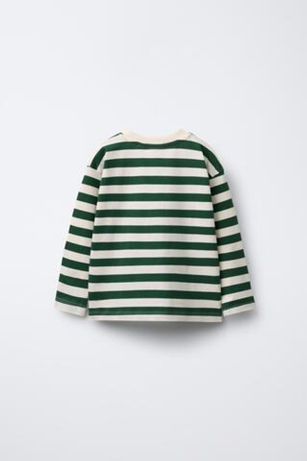 ZARA ЛОНГСЛИВ С ПРИНТОМ В ПОЛОСКУ, ЗЕЛЕНЫЙ
