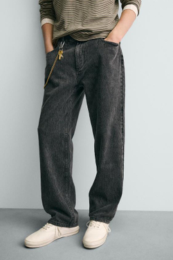 ZARA БРЮКИ STRAIGHT FIT ЖАККАРД, ТЕМНО-СЕРЫЙ