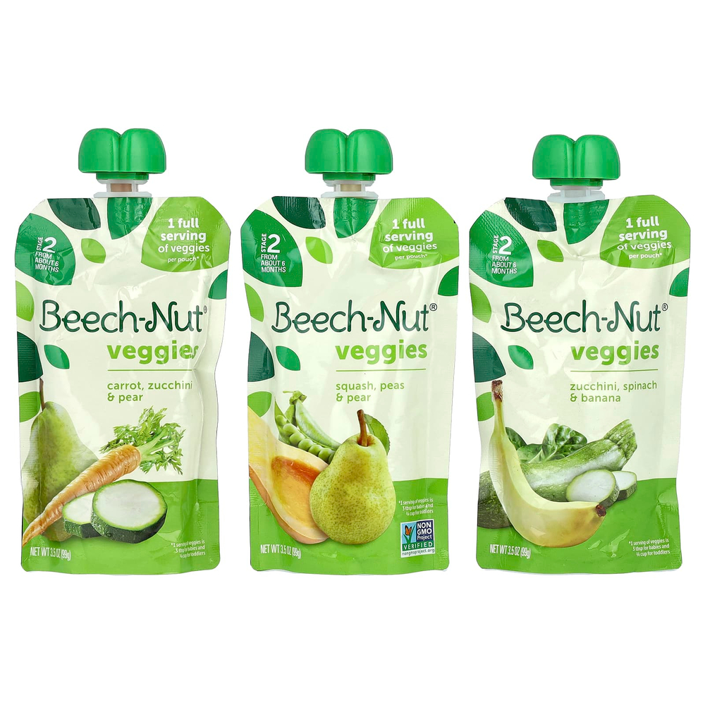 Beech-Nut, овощи, для детей от 6 месяцев, набор разных вкусов, 9 паучей по 99 г (3,5 унции)