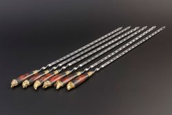 Подарочный набор шампуров "Премиальный №2", Карельская береза, чехол из натуральной кожи