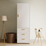 Шкаф для одежды, 60х58х187, Моби, пенал, с ящиками, в прихожую, в ванную и детскую, белый, Dipriz