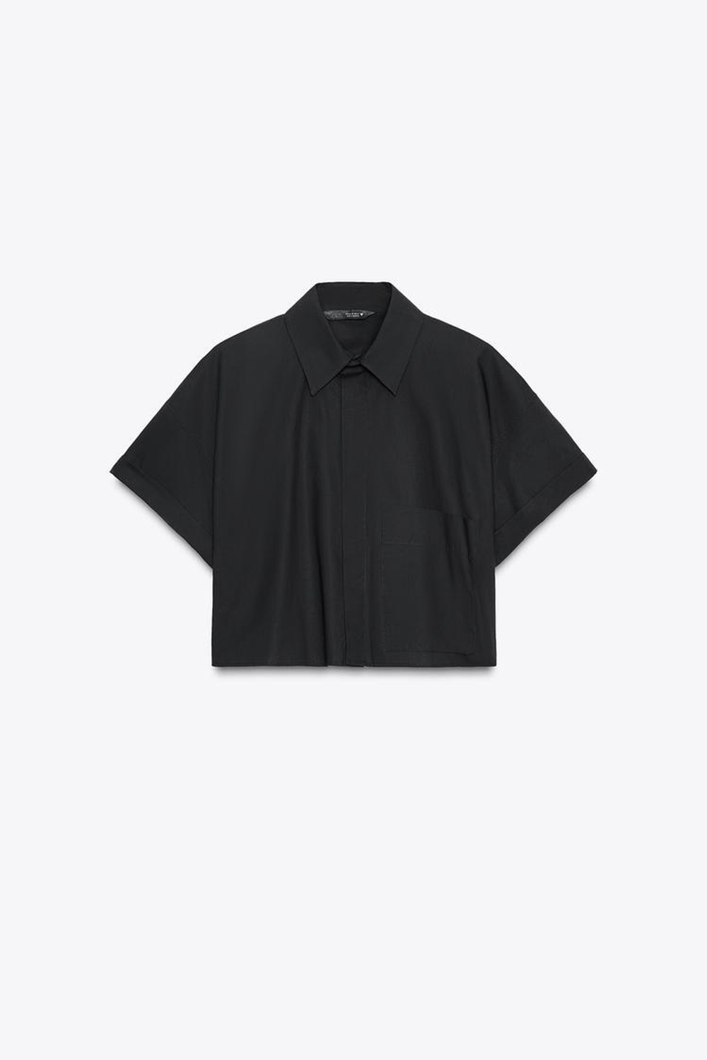 ZARA УКОРОЧЕННАЯ РУБАШКА ИЗ ПОПЛИНА, ЧЕРНЫЙ