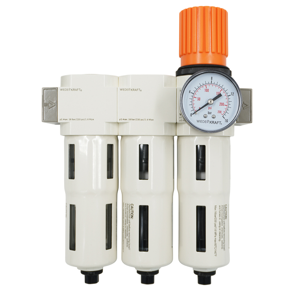 WDK-70740FA Блок подготовки воздуха 1/2", 16 бар, трехступенчатый с влагоотделителем 25-5-0.3 мк, автоматический сброс