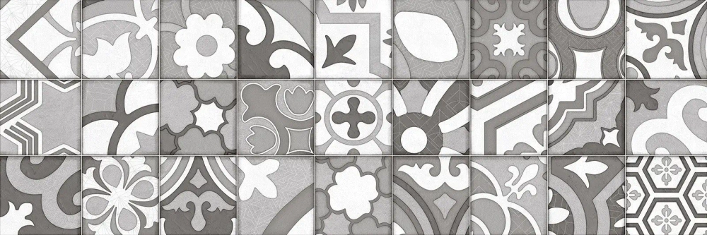 Настенная плитка Alma Ceramica TWU93VLT17R Velvet 30x90 серая / белая матовая пэчворк