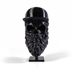 Бородатый череп в кепке, фигурка для декора интерьера, арт-объект, коллекционный предмет, 3D печать, черный 16 см.