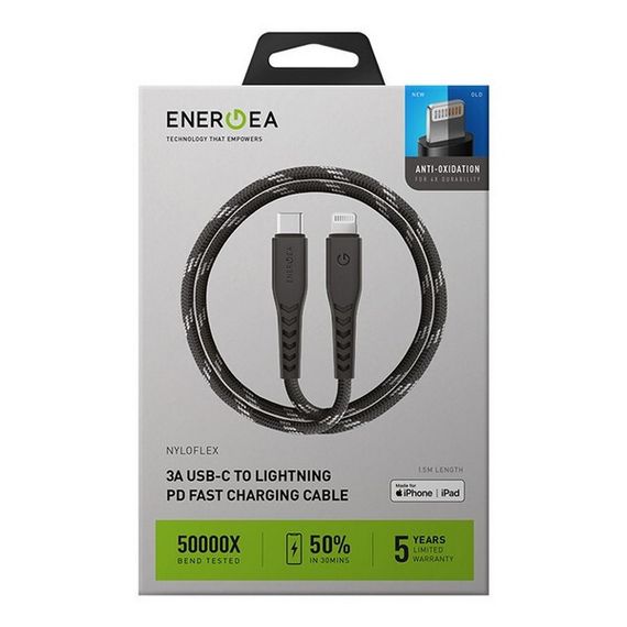 Кабель EnergEA NyloFlex USB-С/Lightning MFi C94 30cm Black (CBL-NFCL-BLK030)