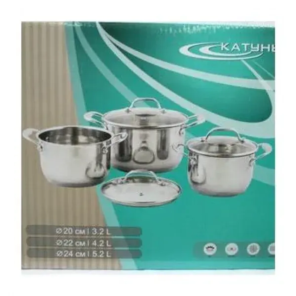Набор кастрюль 6 предметов НИКА (3,2л.+4,2л.+5,2) KT02-C