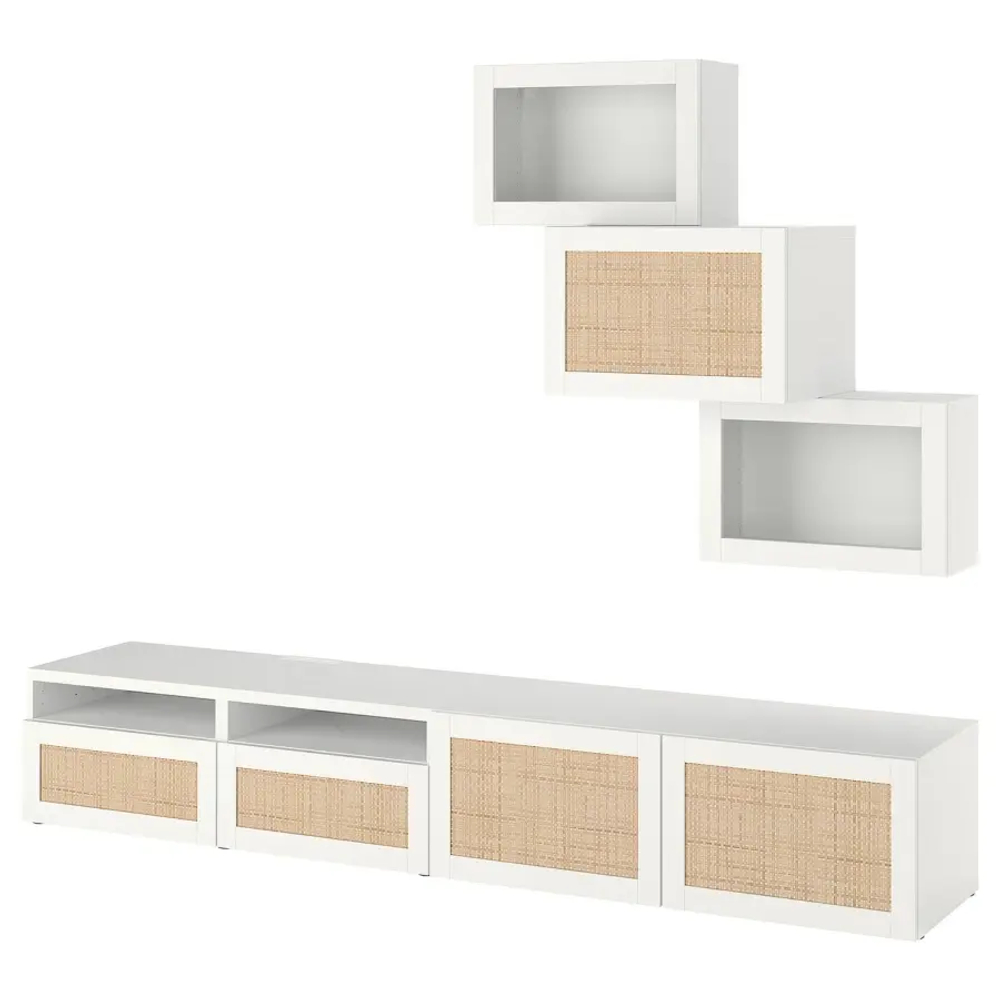 Комбинация для хранения ТВ - IKEA BESTÅ/BESTA, 190x42x240см, белый/светло-коричневый, БЕСТО ИКЕА