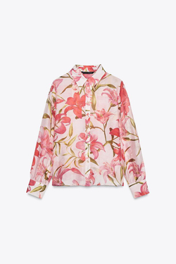 ZARA РУБАШКА ИЗ ТКАНИ С ЦВЕТОЧНЫМ ПРИНТОМ, РАЗНОЦВЕТНЫЙ