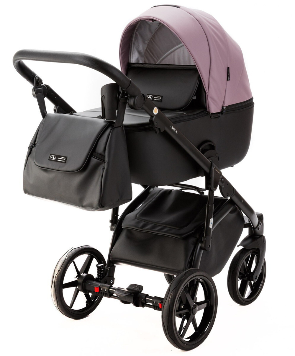 Детская коляска Adamex Nola Deluxe 3 в 1 N-SD106 (СИРЕНЬ КОЖА + ЧЕРН.КОЖА)