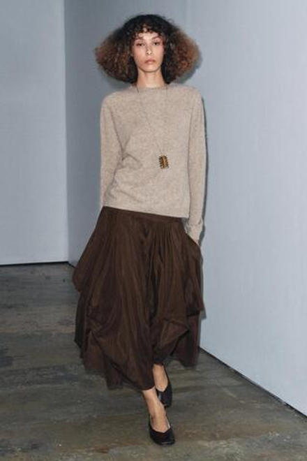 ZARA ОБЪЕМНАЯ ЮБКА МИДИ — ZW COLLECTION, КОРИЧНЕВЫЙ