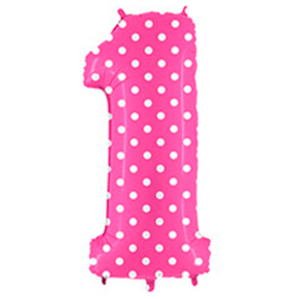 Цифра "1" горошек (розовый)