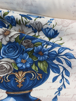 Рогожка Синий букет , 100% хлопок, 150 см. Отрез 150х63 см (1 купон). Для подушек, салфеток.