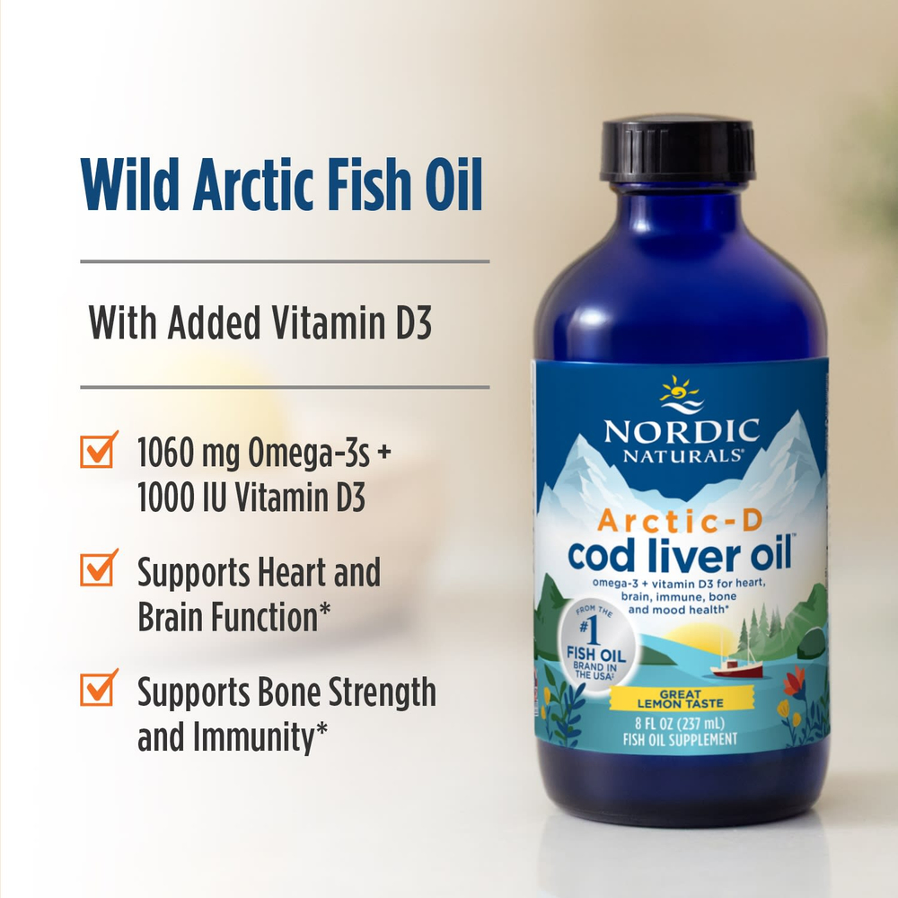 Nordic Naturals, Arctic-D Cod Liver Oil™, со вкусом лимона, 237 мл (8 жидк. унций)