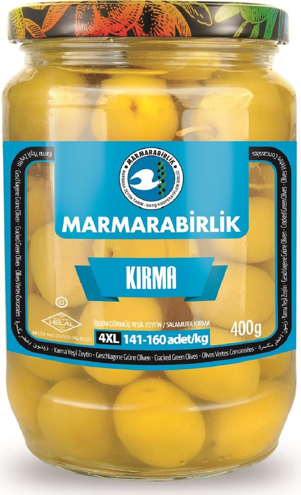 Оливки Marmarabirlik зеленые KIRMA 4XL, 400 г, 2 шт