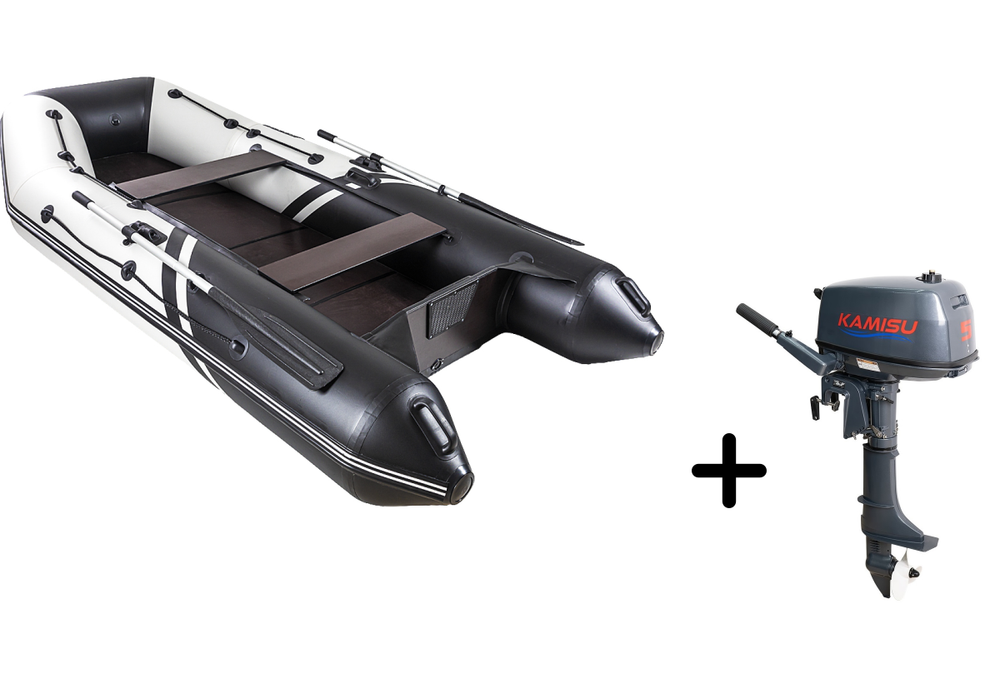 Броня-320 С белый-черный + KAMISU T 5 BMS (комплект лодка + мотор)