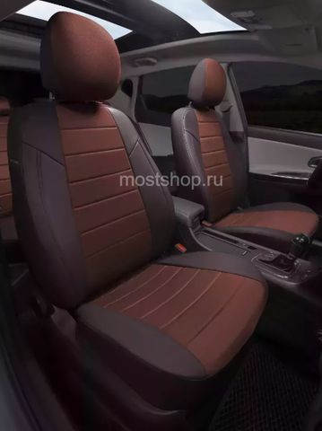 Авточехлы Skoda Roomster с 06-15г. (бока и тыл цвет шоколад, центр серый ромб) (Эксклюзивный комплект)