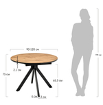 Стол Rudolf круглый раскладной 90-120x90x75см, Дуб Вотан, чёрный