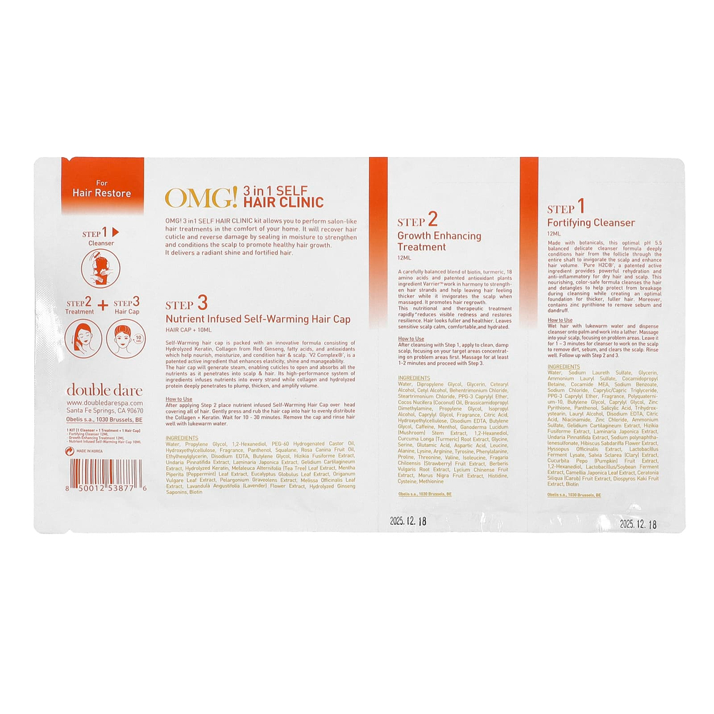 Double Dare, OMG! Клиника для самостоятельного ухода за волосами 3-в-1, для восстановления волос, 3-шаговый набор