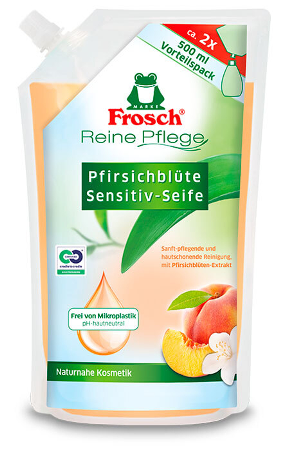 Мыло жидкое Frosch Персиковое (дой-пак) 0,5 л