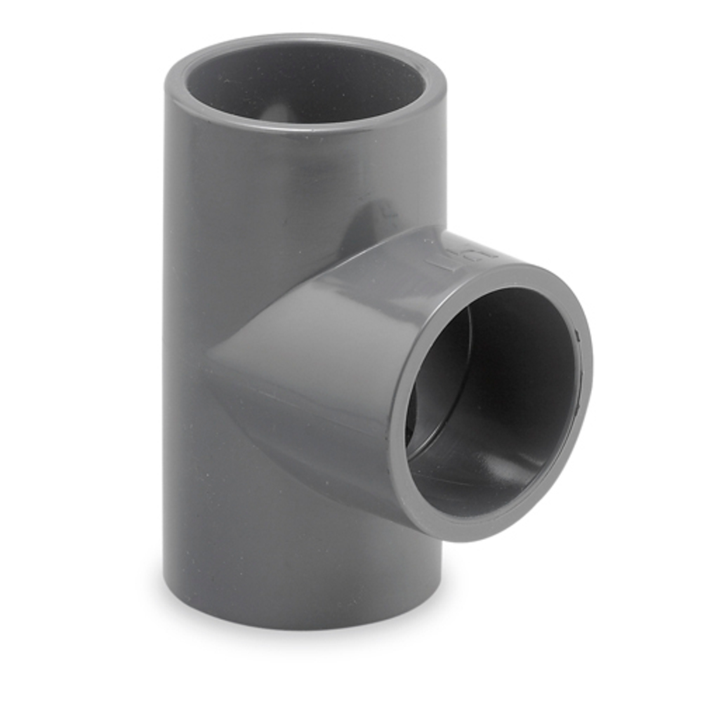 Тройник 90° ПВХ (НПВХ) равнопроходной под клей (Ру10-16), HIDROTEN, Испания