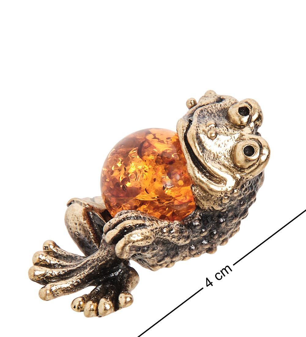 AM- 426 Фигурка «Лягушка на лепестке» (латунь, янтарь)