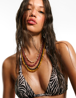 BERSHKA Набор из 4 ожерелий с бусинами, золотой