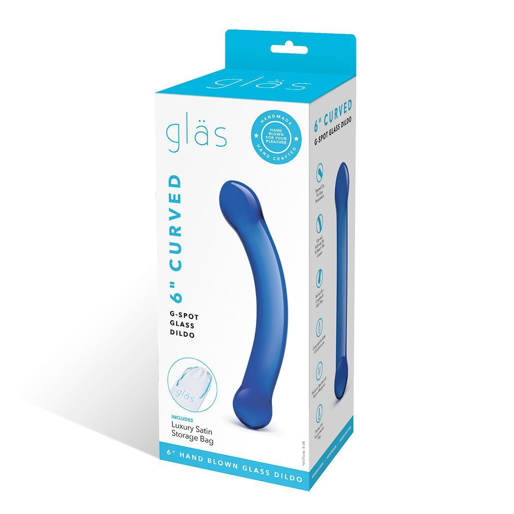 Синий изогнутый фаллоимитатор Curved G-Spot Glass Dildo - 16 см. (Цвет: синий)