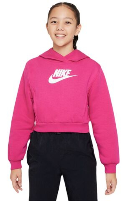 Детская теннисная куртка Nike Sportswear Club Fleece Crop Hoodie - fireberry/white - Pink