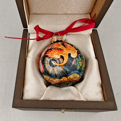Шар новогодний с ручной росписью Палех "Жар-птица" в футляре