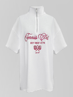 Футболка Yixuan 2612 удлиненная однотонная с надписью спереди и молнией до груди