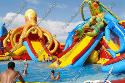 Надувной наземный аквапарк «Логово осьминогов», 21*20*8,7 м