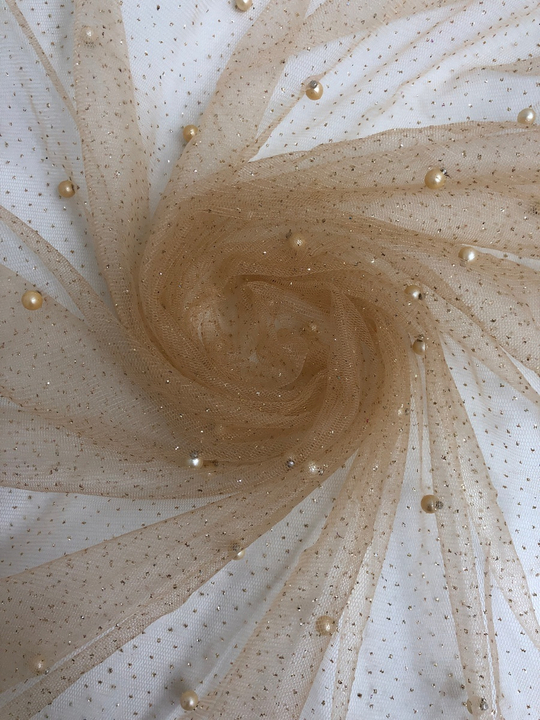 Сетка с бусами беж, бусы беж, глиттер золото С6