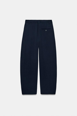 ZARA БРЮКИ BALLOON В ТОНКУЮ ПОЛОСКУ, МОРСКОЙ СИНИЙ