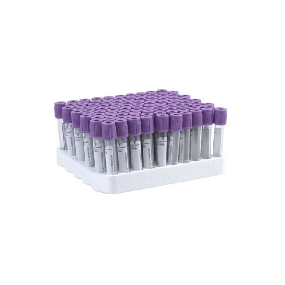 Пробирка вакуумная 9 мл, ЭДТА К2, полиэтиленовая крышка, 16х100 мм, цвет фиолетовый, 100 шт.