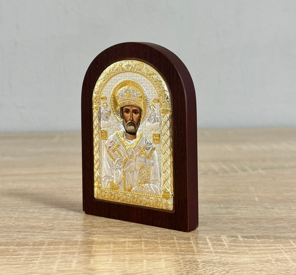 Николай Чудотворец, икона арочная, красное дерево, 86х112