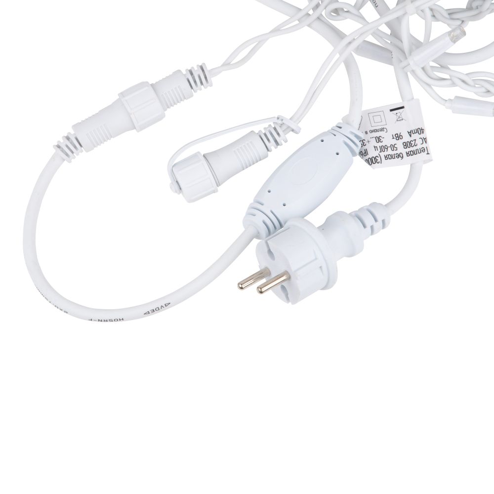 ULD-B3010-200-TWK WARMWHITE IP67 Бахрома светодиодная с эффектом мерцания. 3м. Соединяемая. 200 светодиодов. Теплый белый свет. Провод белый. TM Uniel.